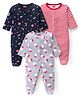 Babyhug Cotton Knit Full Sleeves Sleep Suits With Stripes & Santa Claus Print Pack Of 3 - Red Navy & Light Grey