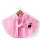 Babyhug Woven Half Sleeves Tie Up Collared  Poncho with Pom Pom Detailing & Floral Applique - Pink