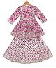 AATYA KIIDS Cotton Three Fourth Sleeves Floral Printed Gathered Top & Sharara - White & Pink