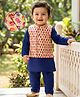 Babyoye Woven Full Sleeves Solid Kurta Pyjama Set with Floral Printed Jacket - Navy Blue
