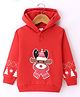 Kookie Kids Terry Knit Full Sleeves Hooded Sweatshirt with Reindeer Embroidery Detailing - Red