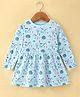 Cucumber Sinker Knit Full Sleeves Frock With Unicorn Print - Light Blue
