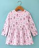 Cucumber Sinker Knit Full Sleeves Frock With Doll Print - Pastel Pink