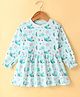 Cucumber Sinker Knit Full Sleeves Frock With Sea Life Print - Pastel Sky