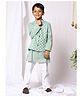 Ka-mee Cotton Full Sleeves Chevron  Printed Kurta Pyjama With Nehru Jacket - Green
