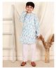 Ka-mee Cotton Full Sleeves Tear Drop Shape  Printed Kurta Pyjama - Blue