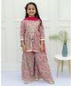 Ka-mee Cotton Three Forth Sleeves Floral Printed Kurta Sharara With Dupatta - Grey