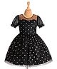 Pine Kids Woven Half Puffed Sleeves Party Frock with Polka Dots Foil Print - Black