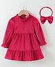 Kookie Kids Full Sleeves Shimmered Party Frock with Headband - Red