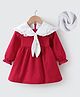 Kookie Kids Full Sleeves Sailor Collar  Winter Frock Solid Color - White & Red