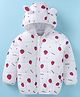 Kookie Kids Woven Full Sleeves Padded Hooded Jacket with Strawberry Print & Ears Applique - White