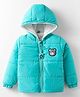 Kookie Kids Woven Full Sleeves Padded Hooded Winter Jacket with Bear Graphics & Pocket Detailing -Turquoise