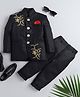 Jeet Ethnics Full Sleeves Placement Floral Embroidered Jodhpuri Coat With Pant - Black