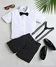 Jeet Ethnics Half Sleeves Solid Shirt & Striped Shorts With Suspender & Bow - Black