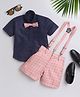 Jeet Ethnics Half Sleeves Solid Shirt & Checked Shorts With Suspender & Bow - Peach