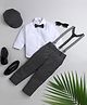 Jeet Ethnics Full Sleeves Shirt With Striped Pant Suspender Bow & Cap - Black & White