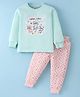 Teddy Sinker Knit Full Sleeves Night Suit with Koala Print - Sea Green