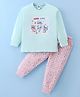 Teddy Sinker Knit Full Sleeves Night Suit with Koala Print - Sea Green