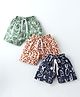 Teddy Sinker Knit  Above Knee Length Shorts with Tropical Print Pack of 3 - Multicolour