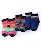 Doodle Poodle Cotton Knit Ankle Length Striped Socks Pack of 3 - Pink Black & Blue