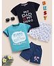 TOONYPORT Cotton Pack Of 2 Half Sleeves Mummy Is My Bestest Friend & My Dad Is My Hero Text Printed Tees With Shorts - Black & Blue