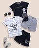 TOONYPORT Cotton Pack Of 2 Half Sleeves LIve Dare Inspire Text & Puppy Printed Tees With Shorts - White & Black
