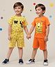 TOONYPORT Cotton Pack Of 2 Half Sleeves Animal Theme Dinosaurs & Tiger Printed Tees With Shorts - Orange & Mustard