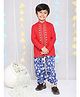 KID1 Full Sleeves Floral Embroidered & Fish Printed Kurta Dhoti - Red