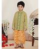 KID1 Full Sleeves Floral Embroidered & Fish Printed Kurta Dhoti - Green