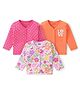 Babyhug 100% Interlock Cotton Knit Full Sleeves Front Open Antibacterial Vests with Polka Dot & Floral Print Pack of 3 - Orange Pink & White