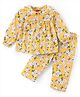 Babyhug Cotton Knit Full Sleeves Peter Pan Collared Night Suit With Floral Print - Mustard