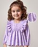 Babyhug Rayon Knit Full Sleeves Top with Floral Print & Frill Detailing - Purple