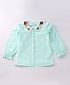 Babyhug SEERSUCKER Full Sleeves Floral Embroidered Checks Top With Peter Pan Collar - Light Blue