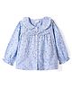 Babyhug Rayon Full Peasant Sleeves Peter Pan Collar Top with Floral Print & Bow Detailing - Light Blue