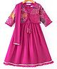 Babyoye Woven Solid Dress with Full Sleeves Sequins Embroidered Jacket & Dupatta - Dark Pink