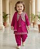 Babyoye Woven  Full Sleeves Solid Kurti Salwar & Dupatta Set with Striped Jacket -Dark Pink