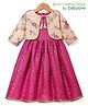Babyoye Woven Ethnic Dress with Sequin Embroidered Full Sleeves Jacket & Tassle Detailing - Pink