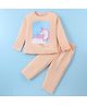 Smarty Girls 100% Cotton Knit Full Sleeves Night Suit With Unicorn Print - Peach