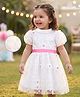 Babyoye Woven Half Puffed Sleeves Party Frock with Sequin Floral & Polka Dots Embroidery - White