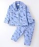 Smarty Girls Cotton Knit Full Sleeves Night Suit Text Print- Blue