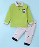 Zero Sinker Knit Full Sleeves Polo T-Shirt & Lounge Pants Set With Animals Print - Liime & Grey
