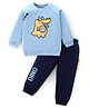 Kookie Kids Terry Knit Full Raglan Sleeves Winter Wear Suit With Dino Applique & Spikes Detailing - Sky Blue