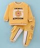 Kookie Kids Full Raglan Sleeves Sweatshirt & Lounge Pant Set with Rib Detailing Text & Animal Print - Yellow