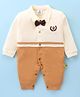 Mini Taurus Cotton Knit Full Sleeves Solid Colour Romper with Bow Applique - Mustard