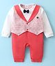 Mini Taurus Cotton Knit Full Sleeves Checked Party Romper With Bow Applique - Pink