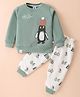 Mini Taurus Cotton Knit Full Sleeves Night Suit With Penguins Print - Green