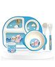 Bembika Baby Self Feeding Essential Baby Dinnerware Bamboo Fibre Dinner Set For Kids For Kids And Toddlers Cartoon Theme - Pack Of 5 (Sky Blue)