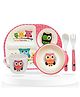 Bembika Baby Self Feeding Essential Baby Dinnerware Bamboo Fibre Dinner Set For Kids For Kids And Toddlers Owl Pack Of 5 -(Pink)