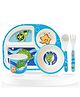 Bembika Baby Self Feeding Essential Baby Dinnerware Bamboo Fibre Dinner Set For Kids For Kids And Toddlers Aquatic Theme Pack Of 5 - (Sky Blue)