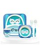 Bembika Baby Self Feeding Essential Baby Dinnerware Bamboo Fibre Dinner Set For Kids For Kids And Toddlers Cute Owl Pack Of 5 - (Blue)